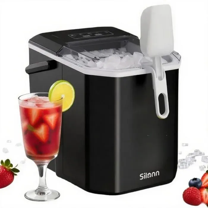 Machine à Glacons Portable Silonn 12 kg/jour Blöcke 9 Cubes en 6 Min Auto-Nettoyante Idéale pour Maison Camping Bureau