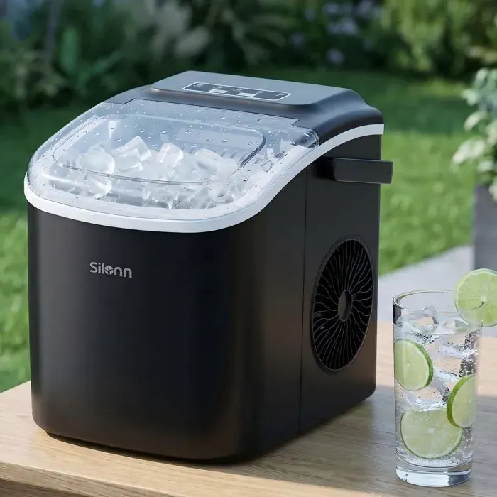 Machine à Glacons Silonn 12 kg/24h Noir Auto-Nettoyante 9 Cubes en 6 Min 2 Tailles Idéale pour Maison Bar Fête