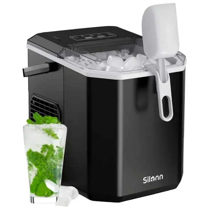 Machine à Glaçons Silonn 12L 12kg en 24h avec Poignée Portable Pelle à Glaçons Fonction autonettoyante pour Maison/Camping