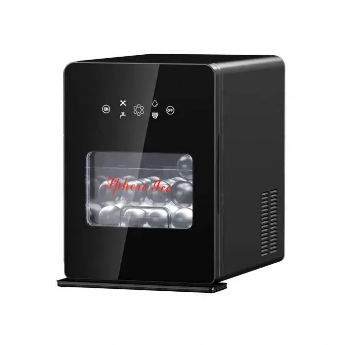 Machine à glaçons sphériques noire 5 cm avec réservoir de 16 l et nettoyage automatique pour bar et cuisine