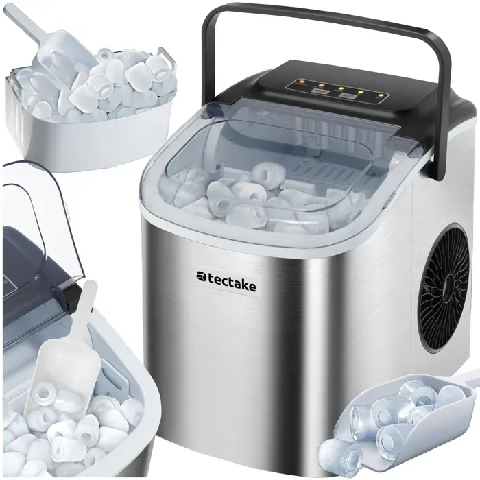 Machine à glaçons - TECTAKE - Machine à glace ARCTIC en acier avec réservoir deau de 12 L avec 2 tailles de glaçons - Argent