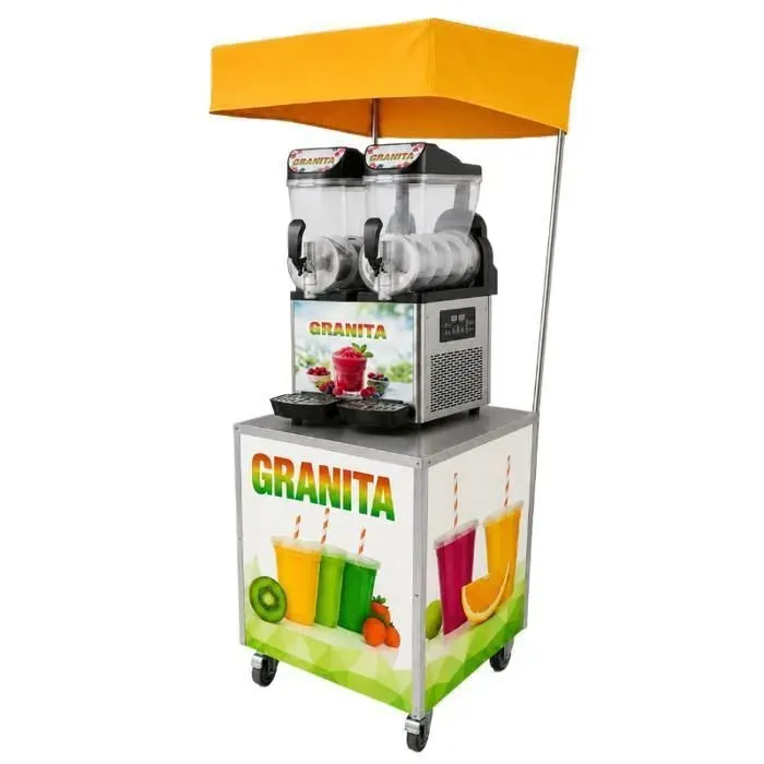 Machine à granita professionnelle - PESAGE MB - 2 x 15 L - Chariot inox - Parasol jaune - R290 900 W