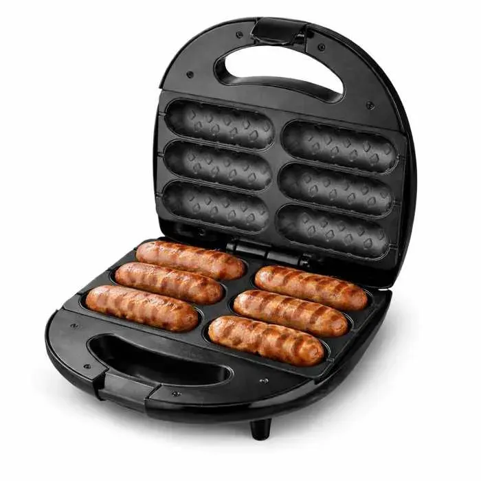 Machine à Hot Dog Electrique 850W Appareil à Saucisses 6 Emplacements avec Revêtement Antiadhésif Chauffage Double Face Noir