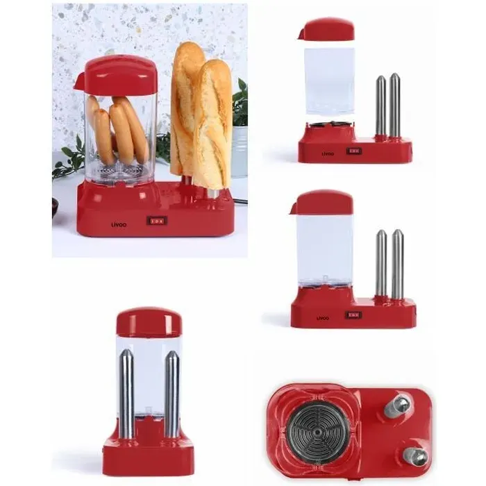Machine à hot dog - Electrique - Rouge - 340 W - Cuisson vapeur - Petit électroménager
