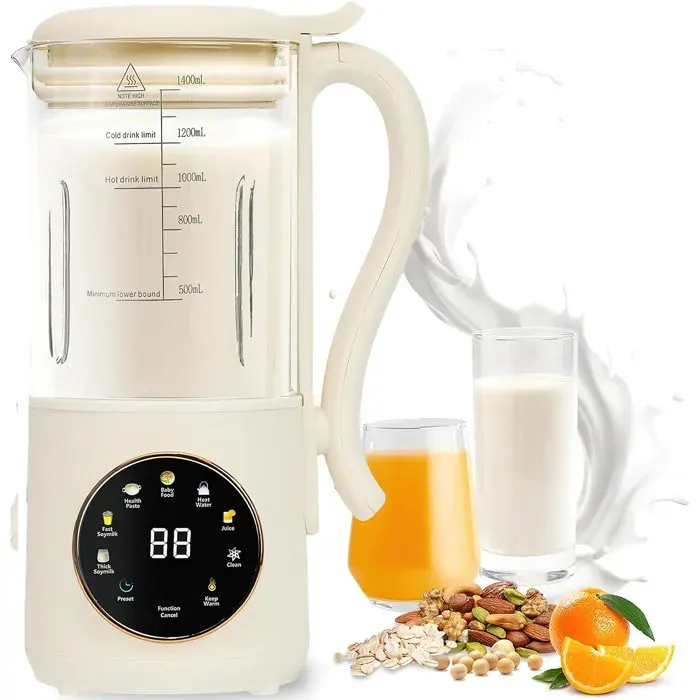 Machine à Lait de Soja 1400ML Automatique Blender Chauffant Multifonction 16 Lames en Acier Nettoyage Automatique Départ Différé