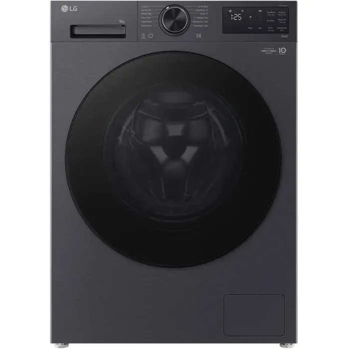 Machine à laver à chargement frontal noire - LG - 1200 tr/min - Wi-Fi - Smart Diagnosis - Traitement à la vapeur - AI DD
