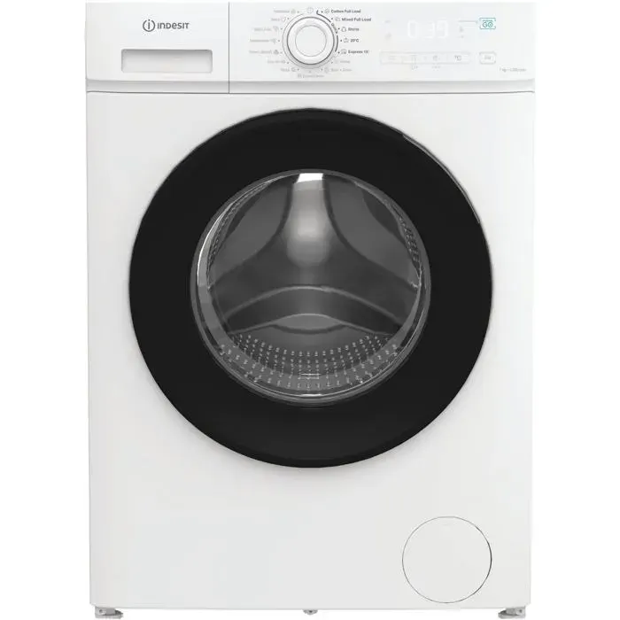 Machine à laver blanche - Indesit - Essorage 1200 tr/min - Lavage rapide 15 min - Commande électronique - Écran LCD