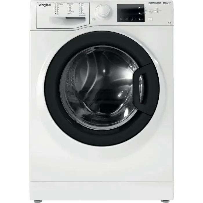 Machine à laver blanche - Whirlpool - Essorage 1200 tr/min - Traitement à la vapeur - Départ différé - Lavage rapide