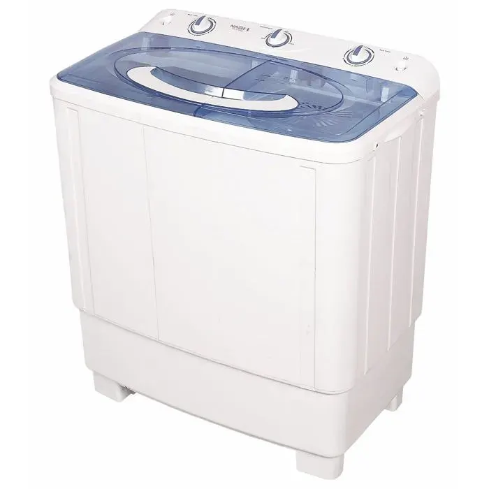 Machine à laver compacte - Nash - 68 kg - 700 tr/min - Commande mécanique - Blanc - Porte bleu foncé - 90 x 77 x 46 cm — coloris Blanche