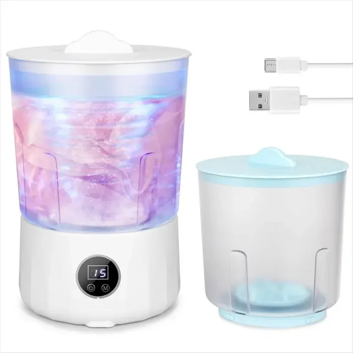 Machine à Laver les Sous Vêtements Mini Machine à Laver Rechargeable à Double Bac avec Bacs Isolés de 15 L pour les Voyages le