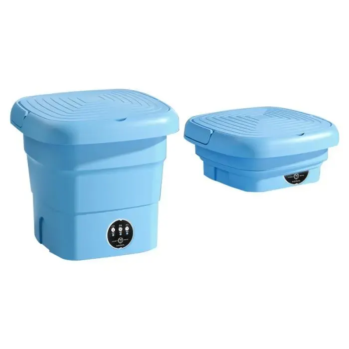 Machine à laver pliante portable 45 L mode 3 vitesses minuterie 36 W lumière bleue avec panier de vidange bleu lac