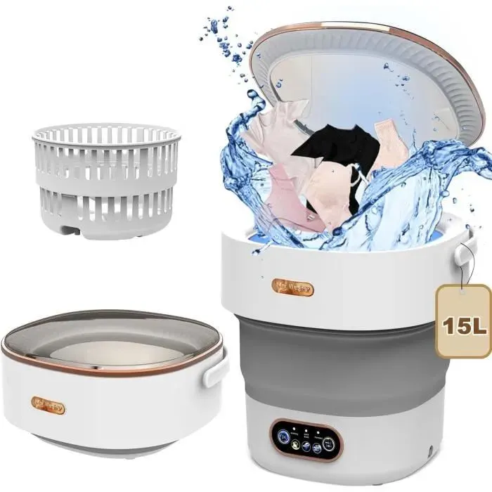 machine à laver pliante portative - 15L - 22W - 3 modes de nettoyage - petit sèche-linge - adapté aux voyages appartements