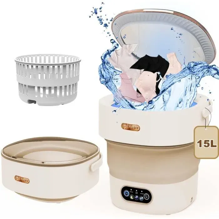 Machine à laver pliante portative 15L 3 modes de nettoyage 22W moteur à réduction de bruit adaptée aux petits vêtements