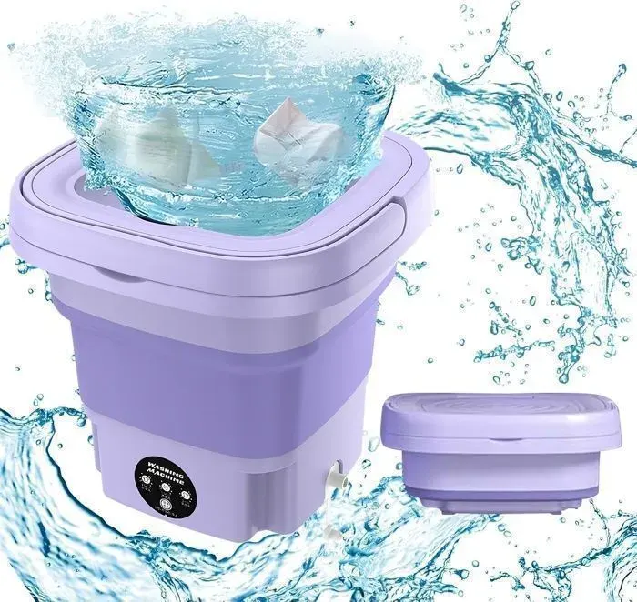Machine à Laver Portable-machine à laver-8L-10W-Violet-3 Modes-Mini Laveuse Pliable -parfaite pour les sous vêtementschaussettes