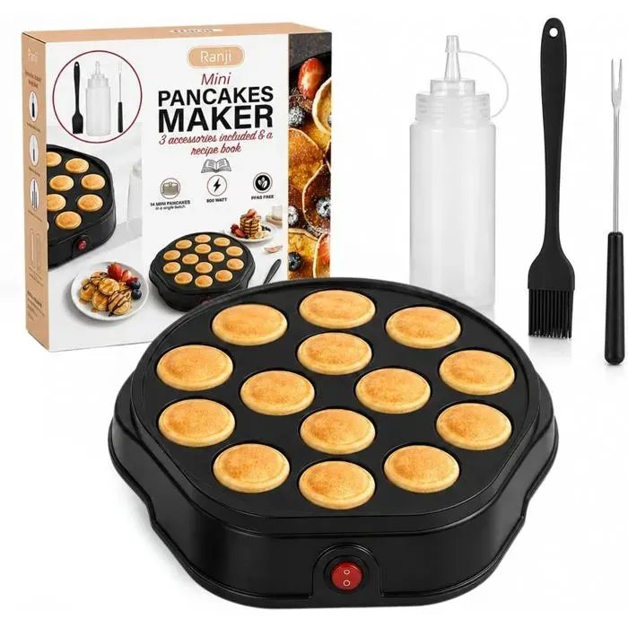 Machine à mini pancakes - RANJI - Modèle RANJI - 14 cavités - 800 W - Revêtement antiadhésif — coloris Noir