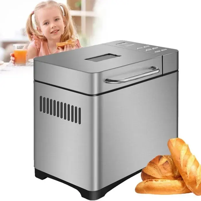 Machine à Pain Automatique 19 en 1 710 W Distributeur Automatique de Noix de Fruits avec Minuterie 3 Tailles de Pain Argenté