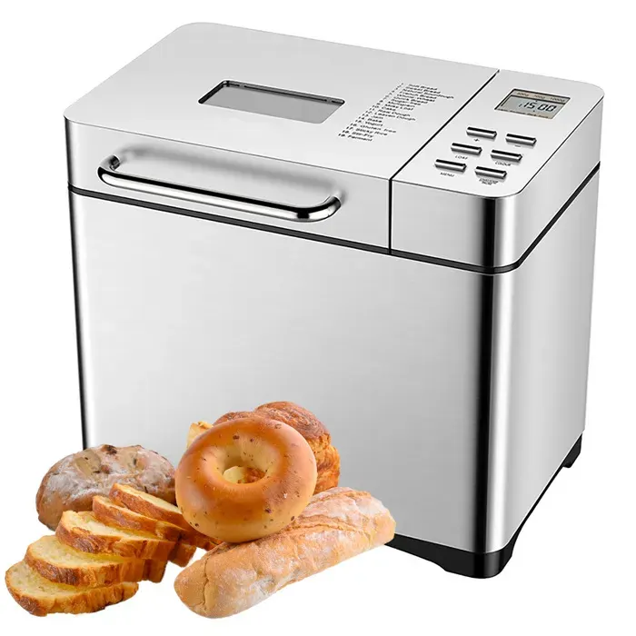 Machine à pain automatique en acier inoxydable 19 en 1 710 W programmable avec 3 tailles de pain et distributeur de fruits noix