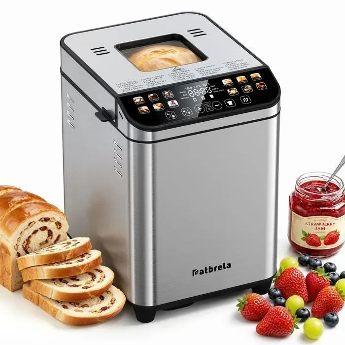 Machine à pain Automatique PATBRELA-700W1kg25 ProgrammesÉcran LCD TactileMinuterie 15HMaintien 60MinInox3Tailles3Brunissages