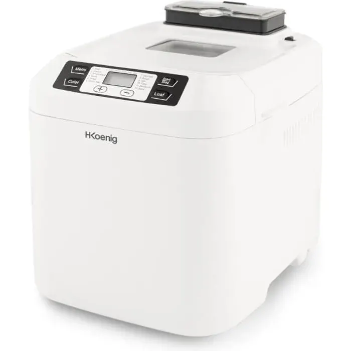 Machine à pain HKOENIG - BAKE340 - 12 programmes - 3 niveaux de cuisson - Jusquà 800g de pain - 550W - Blanc