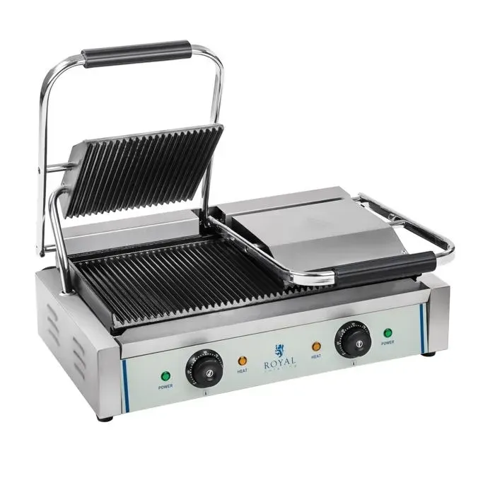 Machine à panini nervurée double - 2 x 1.800 watts acier inox professionnel 3614037