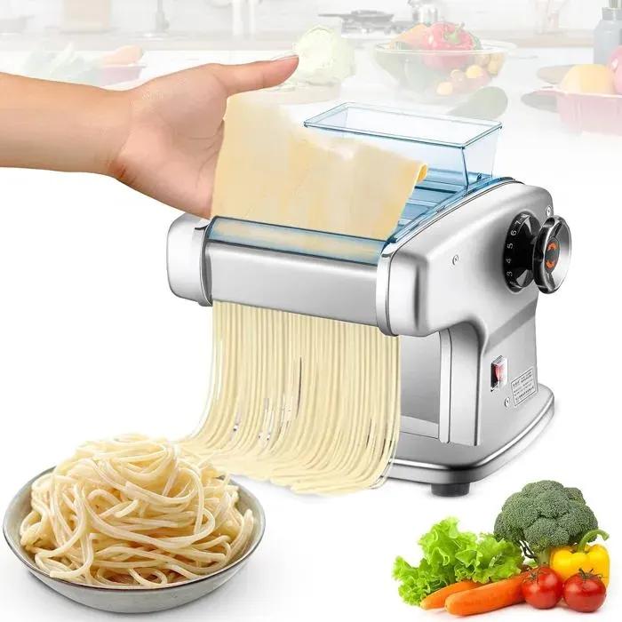 Machine À Pâtes Électrique 135W En Inox 4 Lames 2/25/4/9mm 9 Épaisseurs Réglables Pour Spaghetti Lasagnes Et Nouilles