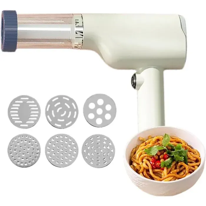 Machine à Pâtes Électrique Idiyappam 6 en 1 Sans Fil Batterie 1500mAh Capacité 200g Blanc