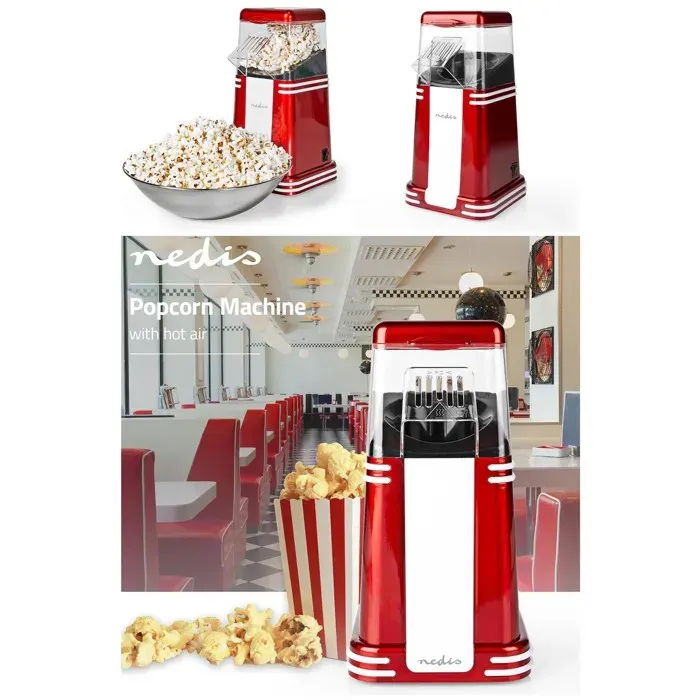 Machine à pop-corn - NEDIS - HQ 60 g 1200W - Air chaud (sans huile) - 40–60 g/portion - Rouge