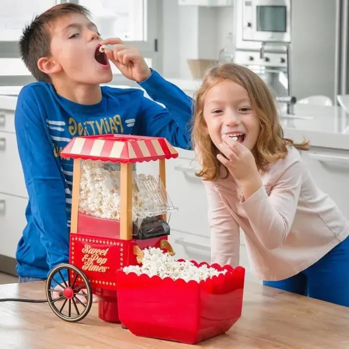 Machine à Popcorn avec Air Chaud + Doseur et Récipient - Sans Graisse et sans Huile - Machine pour faire des Pop-corn Maison Rétro