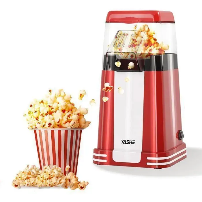 Machine à popcorn - YASHE - Rétro-YASHE - Air chaud sans huile - 1200 W - Compact 1 clic — coloris Rouge