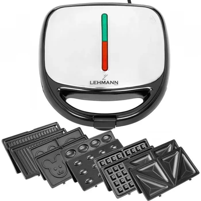 Machine à sandwich - LEHMANN - Masterplate 5in1 - 800/1200W - 5 plateaux interchangeables - Acier inoxydable