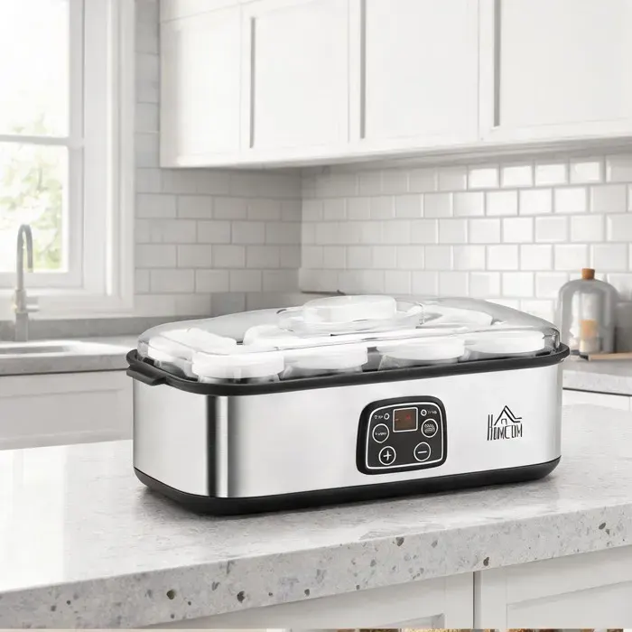 Machine à yaourts en PP avec 8 pots en verre de 180 ml et thermostat réglable de 20 à 50 °C
