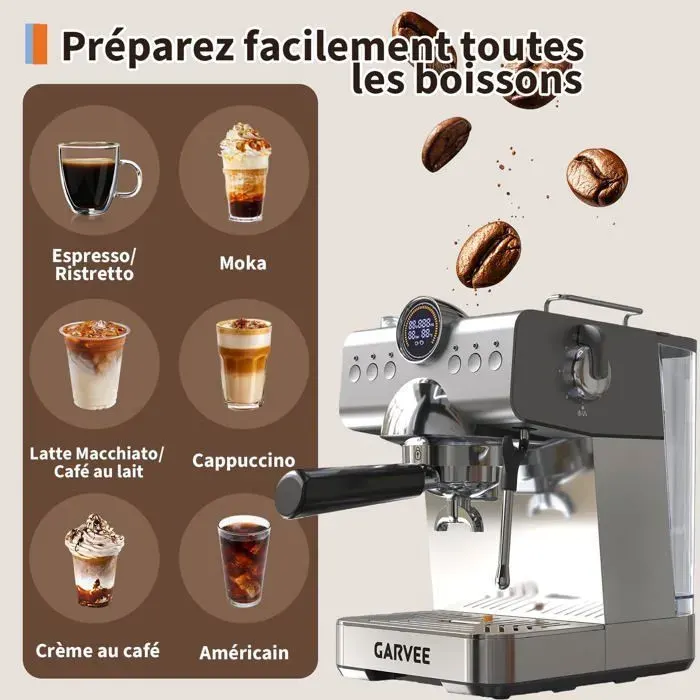 Machine Café 20 Bar – Expresso Cappuccino – Thermoblock Buse Vapeur – 15 L – Latte Café