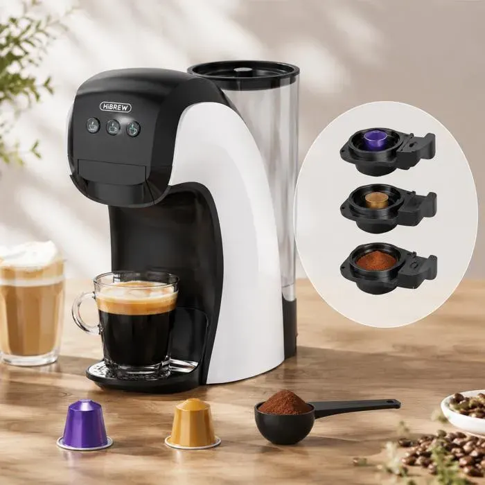 Machine Café 3 en 1 – 19Bar – Compatible NS DG Café Moulu – 850ml – Hauteur Tasse Réglable – Noir