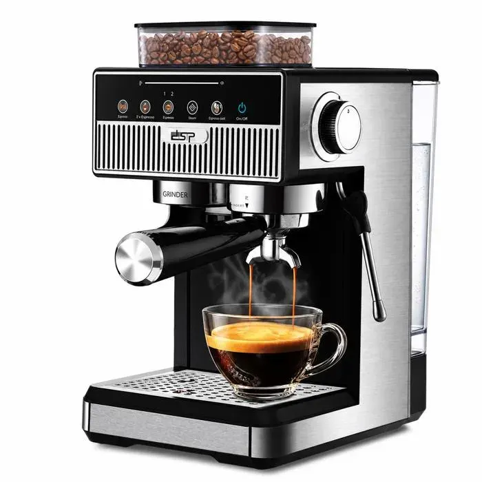 Machine café expresso broyeur DSP3125 : écran tactile 20 vitesses mouture 1.7L 20 bar 1350W froid/chaud vapeur lait noir