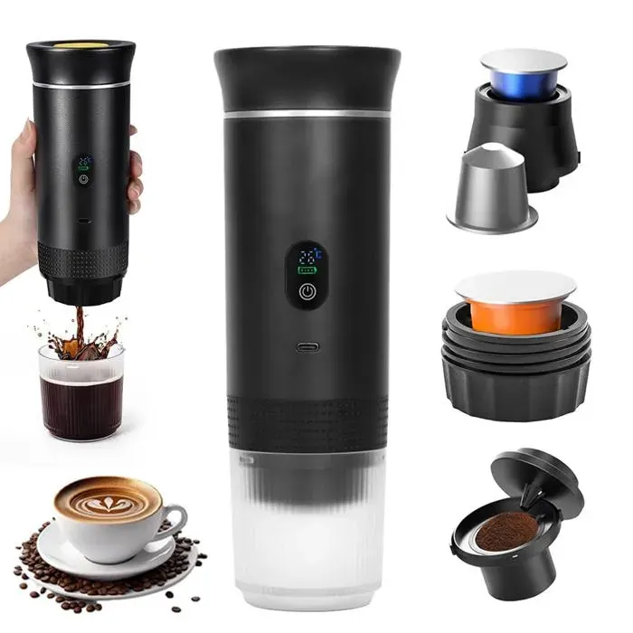 Machine Café Portable 1 Pièce 12V Rechargeable - Espresso Capsule Café Moulu - Pour Bureau Voyage Maison Dupcheliry