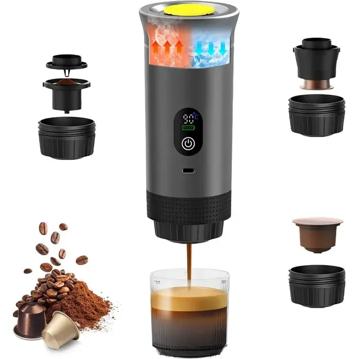 Machine café portable 3-en-1 expresso capsules/moulu écran numérique Label