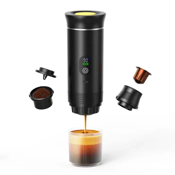 Machine Café Portable 3 en 1 Rechargeable Cafetière Compatible Capsules Espresso et Café Moulu Maison Voiture Camping