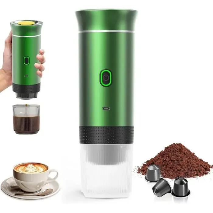 Machine Café Portable 3en1 Expresso 12V électrique rechargeable capsules/moulu bureau/voyage vert .