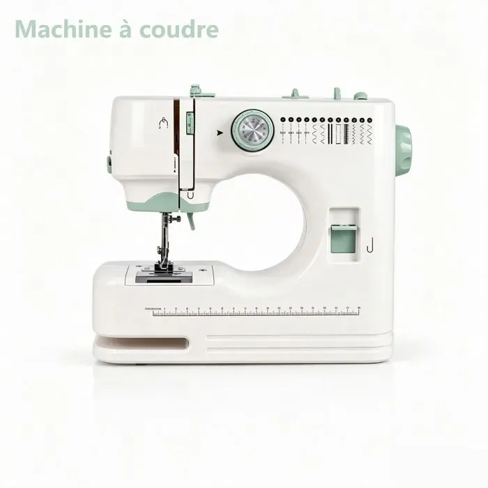 Machine coudre électrique portable 12 points - LED & pédale - Débutant facile - 2 bobines & 2 aiguilles