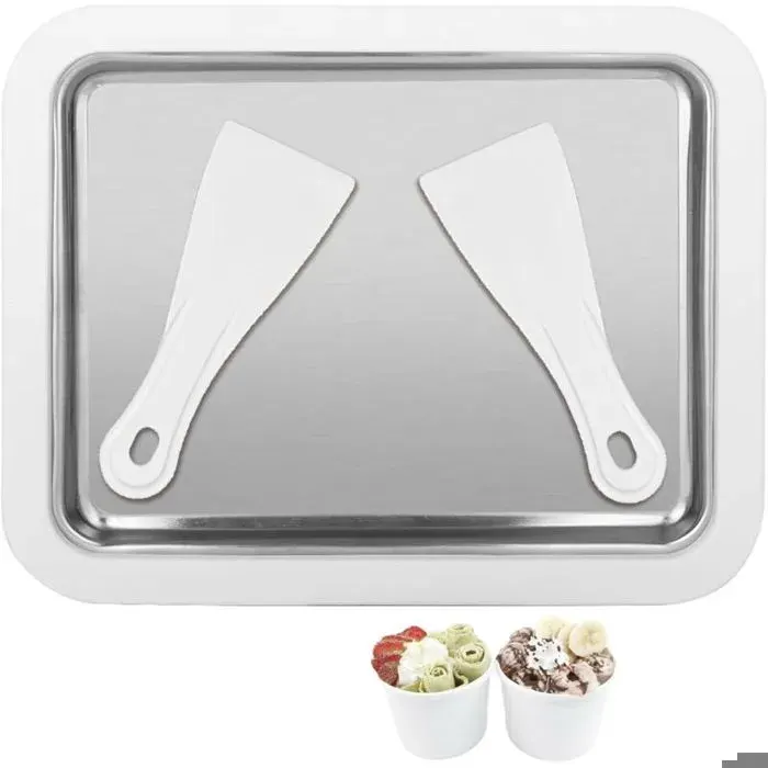 Machine Crème Glacée Plaque Roulée + 2 Spatules DIY famille yaourt/smoothie/sorbet blanc .
