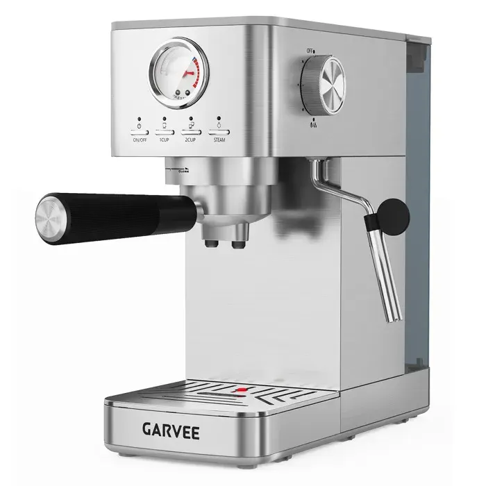 Machine Expresso Semi-Automatique 20 Bar - 1300W - Moulin Intégré - Laiton vapeur - Manomètre - Inox - 1L - Café italien maison