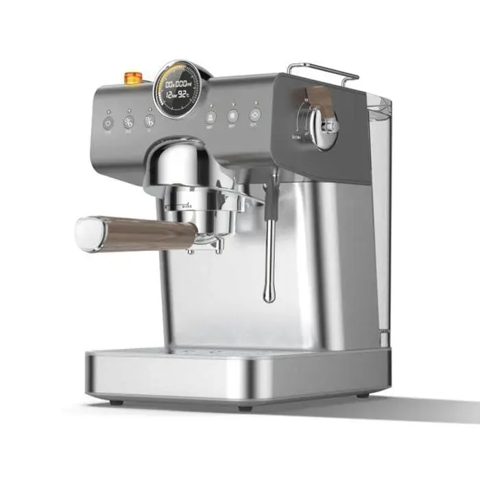 Machine expresso semi‑automatique broyeur 20 bars mousseur lait manomètre design rétro