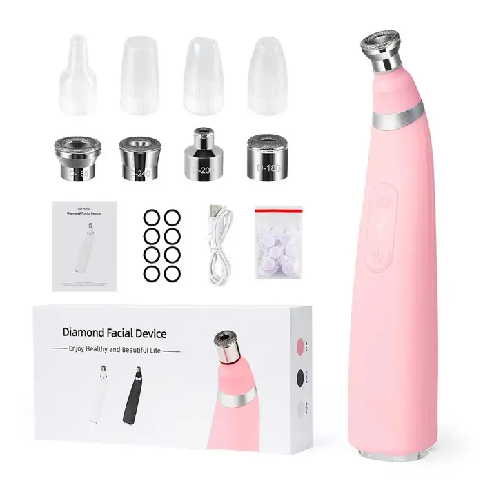 Machine Microdermabrasion Diamant Aspirateur de Pores Portable Appareil Exfoliant Visage pour Usage Domestique Rose