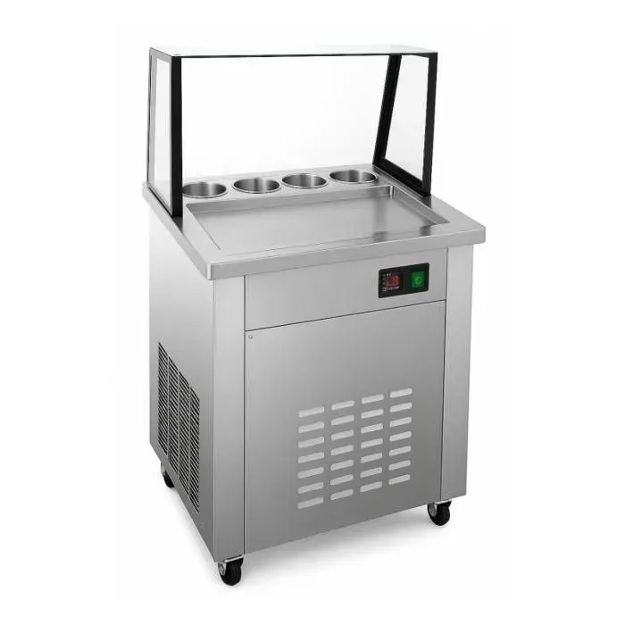 Machine professionnelle à glaces roulées - 720 mm - Plaque réfrigérée - 4 bacs - 1000 W (LED)