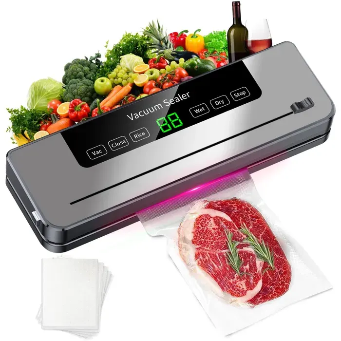 Machine Sous Vide 5 Modes Puissance 120W Aspiration 65kPa 10 Sacs Inclus 110-220V Emballeur Cuisine et la Conservation