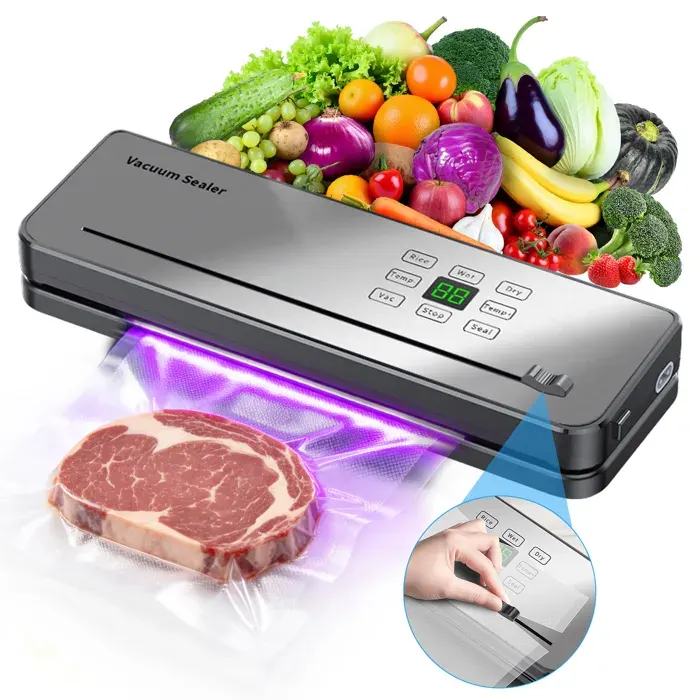Machine Sous Vide - 8 Modes - 75KPA - Coupeur Intégré -Température réglable -Avec Cutter Intégré &10 Sacs -Scellage 30cm -écran LED