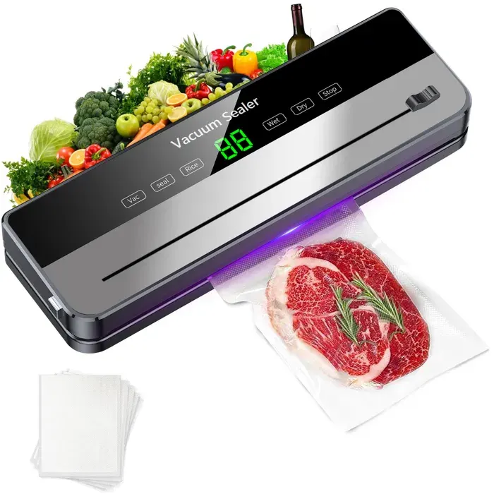 Machine sous vide Alimentaire 5 en 1 - 5 modes - Coupeur Intégré - 65kPa -10 Sacs - Amovible et lavable -Appareil de Mise Sous Vide