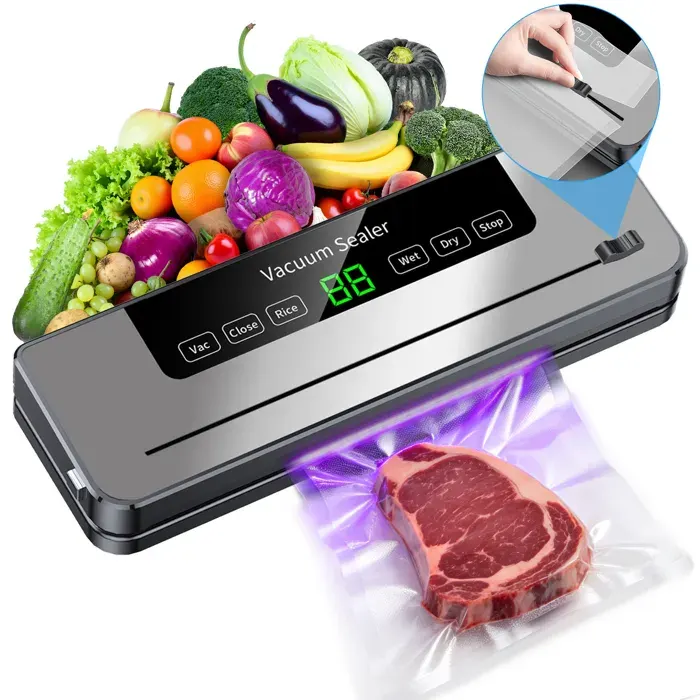 Machine sous vide Alimentaire 5 en 1 -Appareil de Mise Sous Vide 5 Modes avec Cutter Intégré &10 Sacs -65kPa-Amovible et nettoyable