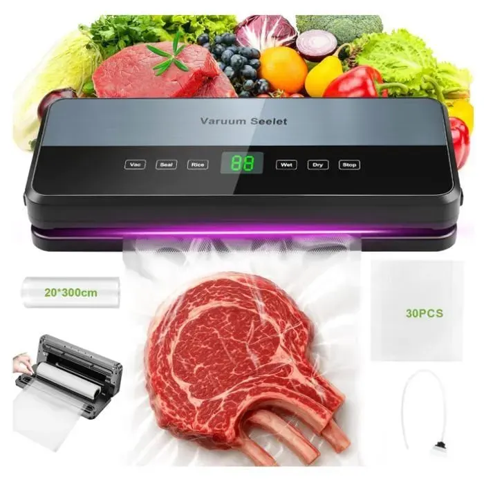 Machine Sous Vide Alimentaire 6 en 1 Sous Videuse Alimentaire pour le Mode Sec/Moist Avec Tuyau Daspiration Dair Coupeur Intégré