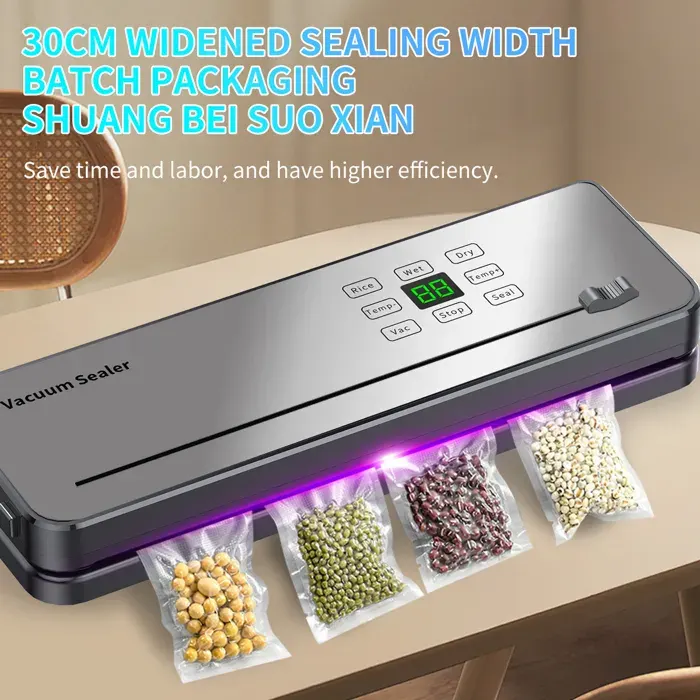 Machine sous vide Alimentaire 75kpa - Mise Sous Vide - 8 Modes - Température réglable -Avec Cutter Intégré & 10 Sacs -Scellage 30cm